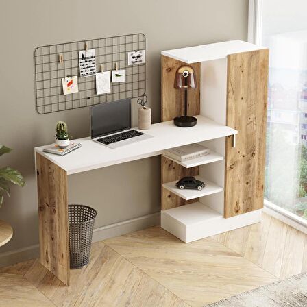 Robin Home Arthur Kitaplıklı Çalışma Masası Çam Beyaz