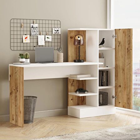 Robin Home Arthur Kitaplıklı Çalışma Masası Çam Beyaz