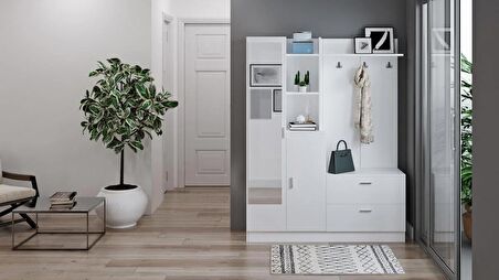 Robin Home Jessie Vestiyer Ayakkabılık Portmanto Aynalı Raf Beyaz