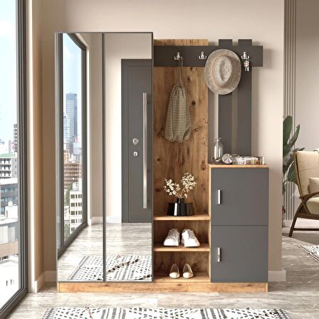 Robin Home Benjamin Vestiyer Portmanto Ayakkabılık Çam-Gri