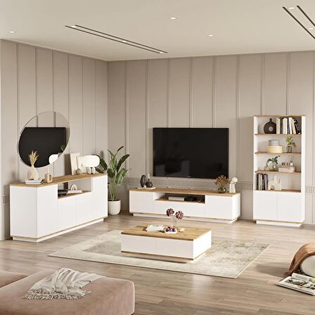 Robin Home Loft Tv Ünitesi Orta Sehpa Konsol Kitaplık 4'Lü Set Çam-Beyaz 