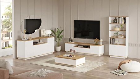 Robin Home Loft Tv Ünitesi Orta Sehpa Konsol Kitaplık 4'Lü Set Çam-Beyaz 