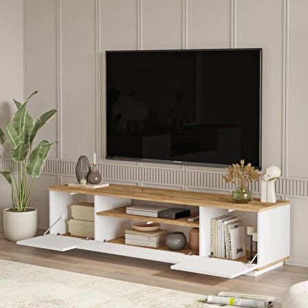 Robin Home Loft Tv Ünitesi Orta Sehpa Konsol Kitaplık 4'Lü Set Çam-Beyaz 