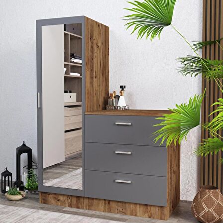 Robin Home Lyana Aynalı Şifonyer Gardırop Çam-Gri