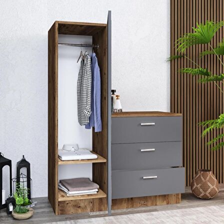 Robin Home Lyana Aynalı Şifonyer Gardırop Çam-Gri