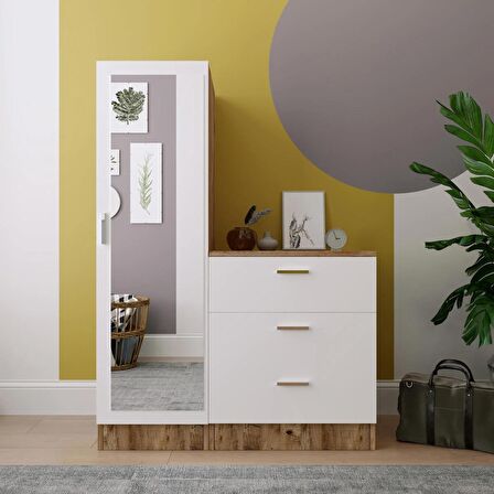 Robin Home Lyana Aynalı Şifonyer Gardırop Çam-Beyaz