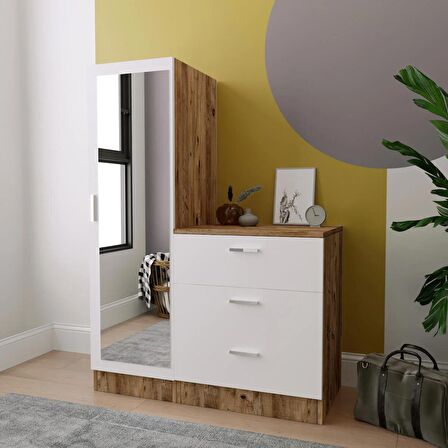 Robin Home Lyana Aynalı Şifonyer Gardırop Çam-Beyaz