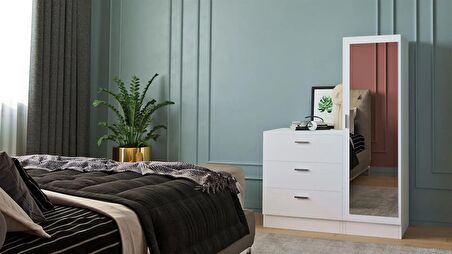 Robin Home Lyana Aynalı Şifonyer Gardırop Beyaz