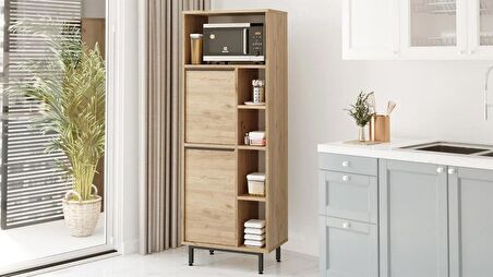 Robin Home Lidya Mutfak Kiler Dolabı Mikrodalga 2 Kapaklı Raflı Metal Ayaklı Sepet 