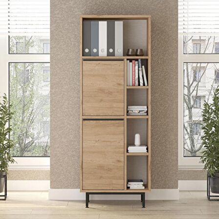 Robin Home Lidya Ofis Klasör Dolabı Kitaplık 2 Kapaklı Metal Ayaklı Sepet