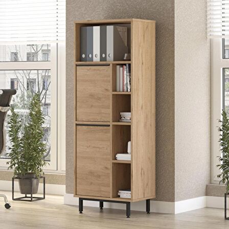 Robin Home Lidya Ofis Klasör Dolabı Kitaplık 2 Kapaklı Metal Ayaklı Sepet