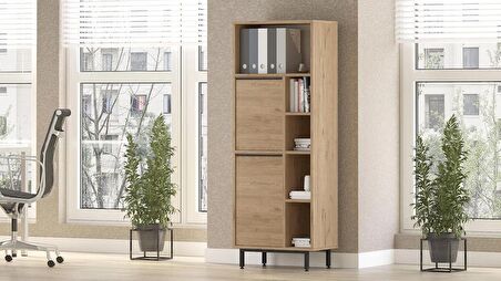 Robin Home Lidya Ofis Klasör Dolabı Kitaplık 2 Kapaklı Metal Ayaklı Sepet