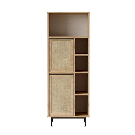 Robin Home Lidya Ofis Klasör Dolabı Kitaplık 2 Kapaklı Metal Ayaklı Uv Baskı Sepet-Jüt