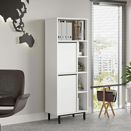 Robin Home Lidya Ofis Klasör Dolabı Kitaplık 2 Kapaklı Metal Ayaklı Beyaz