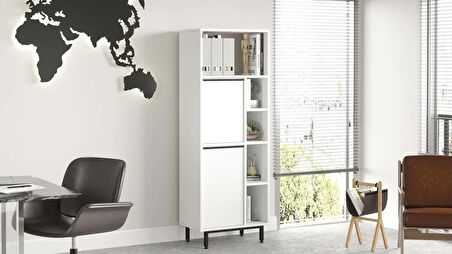 Robin Home Lidya Ofis Klasör Dolabı Kitaplık 2 Kapaklı Metal Ayaklı Beyaz