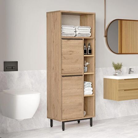 Robin Home Lidya Banyo Dolabı Çok Amaçlı Dolap 2 Kapaklı Metal Ayaklı Sepet 