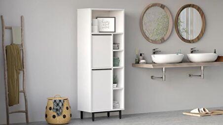 Robin Home Lidya Banyo Dolabı Çok Amaçlı Dolap 2 Kapaklı Metal Ayaklı Beyaz 