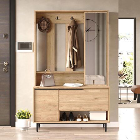 Robin Home Lidya Portmanto Vestiyer Ayakkabılık Aynalı Metal Ayaklı Sepet 