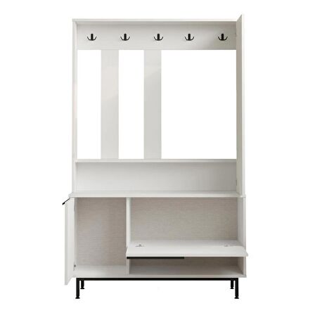 Robin Home Lidya Portmanto Vestiyer Ayakkabılık Aynalı Metal Ayaklı Beyaz 