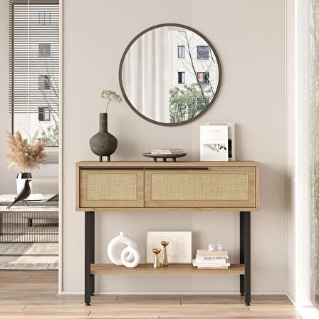Robin Home Lidya Dresuar Aynalı Kapaklı Metal Ayaklı Uv Baskı Sepet-Jüt 