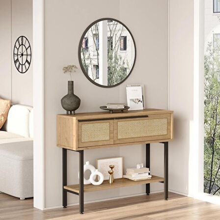 Robin Home Lidya Dresuar Aynalı Kapaklı Metal Ayaklı Uv Baskı Sepet-Jüt 