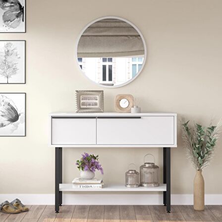 Robin Home Lidya Dresuar Aynalı Kapaklı Metal Ayaklı Beyaz