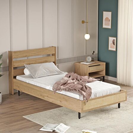Robin Home Lidya Tek Kişilik Karyola Metal Ayaklı Uv Baskı 160*200 cm Sepet-Jüt 
