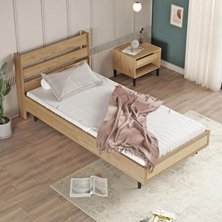 Robin Home Lidya Tek Kişilik Karyola Metal Ayaklı Uv Baskı 160*200 cm Sepet-Jüt 