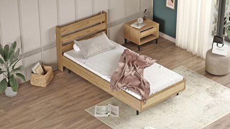 Robin Home Lidya Tek Kişilik Karyola Metal Ayaklı Uv Baskı 160*200 cm Sepet-Jüt 