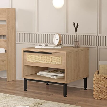 Robin Home Lidya Komodin Çekmeceli Metal Ayaklı Uv Baskı Sepet-Jüt