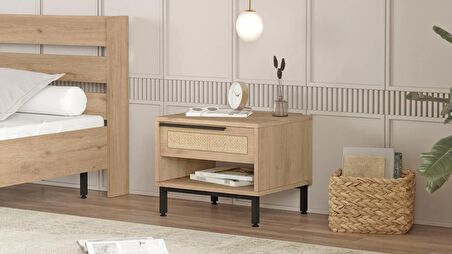 Robin Home Lidya Komodin Çekmeceli Metal Ayaklı Uv Baskı Sepet-Jüt