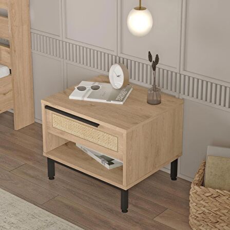 Robin Home Lidya Komodin Çekmeceli Metal Ayaklı Uv Baskı Sepet-Jüt