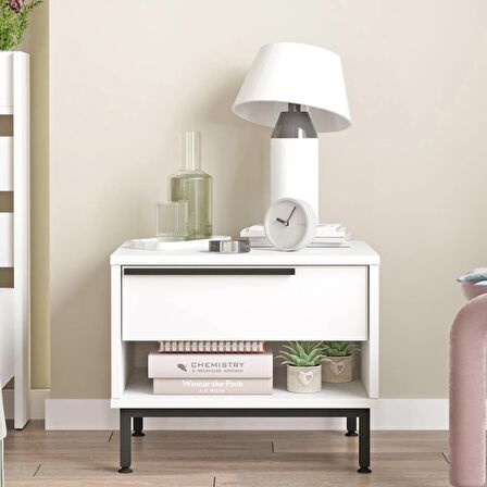 Robin Home Lidya Komodin Çekmeceli Metal Ayaklı Beyaz 