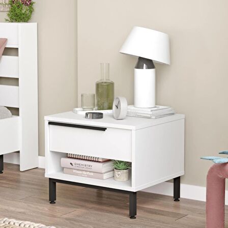 Robin Home Lidya Komodin Çekmeceli Metal Ayaklı Beyaz 