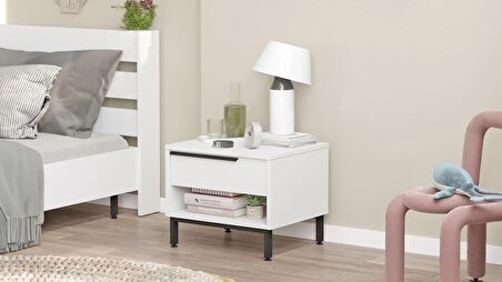 Robin Home Lidya Komodin Çekmeceli Metal Ayaklı Beyaz 
