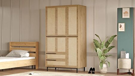 Robin Home Lidya Gardırop 3 Kapı 2 Çekmece Metal Ayaklı Uv Baskı 196cm Sepet-Jüt