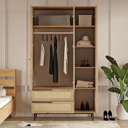 Robin Home Lidya Gardırop 3 Kapı 2 Çekmece Metal Ayaklı Uv Baskı 196cm Sepet-Jüt