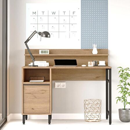 Robin Home Lidya Çalışma Masası Raflı Dolaplı Metal Ayaklı  Sepet 