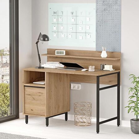 Robin Home Lidya Çalışma Masası Raflı Dolaplı Metal Ayaklı  Sepet 