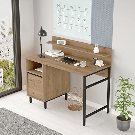 Robin Home Lidya Çalışma Masası Raflı Dolaplı Metal Ayaklı  Sepet 