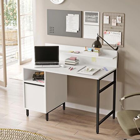 Robin Home Lidya Çalışma Masası Raflı Dolaplı Metal Ayaklı  Beyaz