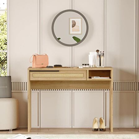 Robin Home Lidya Makyaj Masası Aynalı Çekmeceli Uv Baskı Sepet-Jüt