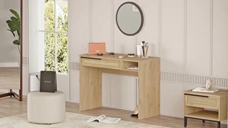 Robin Home Lidya Makyaj Masası Aynalı Çekmeceli Uv Baskı Sepet-Jüt