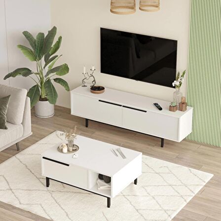 Robin Home Lidya Tv Ünitesi Orta Sehpa 2'Li Set Beyaz 