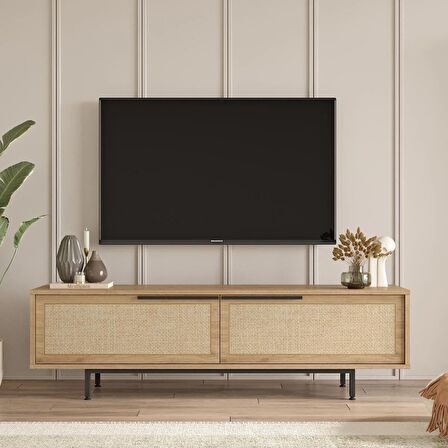 Robin Home Lidya Tv Ünitesi Sehpası Metal Ayaklı Uv Baskı 160cm Sepet-Jüt 