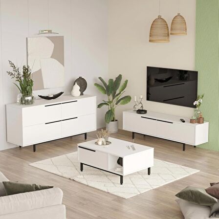 Robin Home Lidya Tv Ünitesi Orta Sehpa Konsol 3'Lü Set Beyaz 