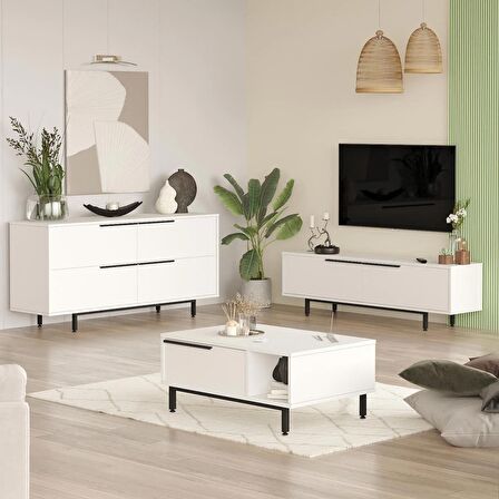 Robin Home Lidya Tv Ünitesi Orta Sehpa Konsol 3'Lü Set Beyaz 