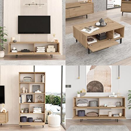 Robin Home Lidya Tv Ünitesi Orta Sehpa Konsol Kitaplık 4'Lü Set Sepet 