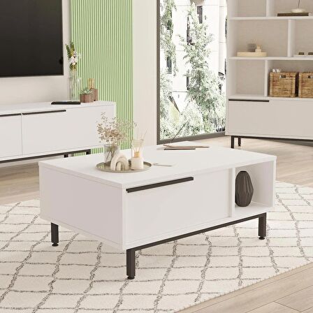 Robin Home Lidya Orta Sehpa Metal Ayaklı Kapaklı Beyaz