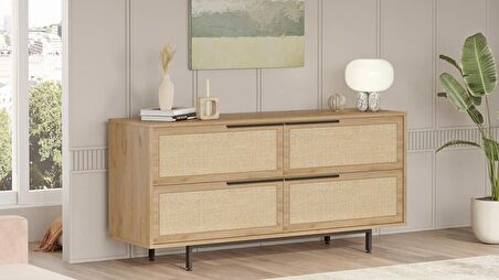 Robin Home Lidya Konsol 4 Kapaklı Metal Ayaklı Uv Baskı 160cm Sepet-Jüt